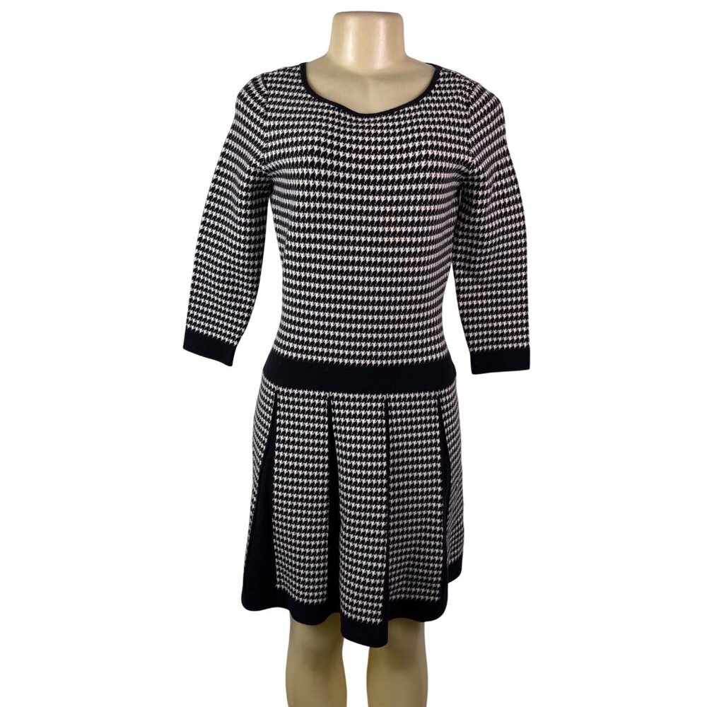 Lauren Ralph Lauren Womens Black & White Houndstooth Pleated Dress Sz M - Picture 2 of 10